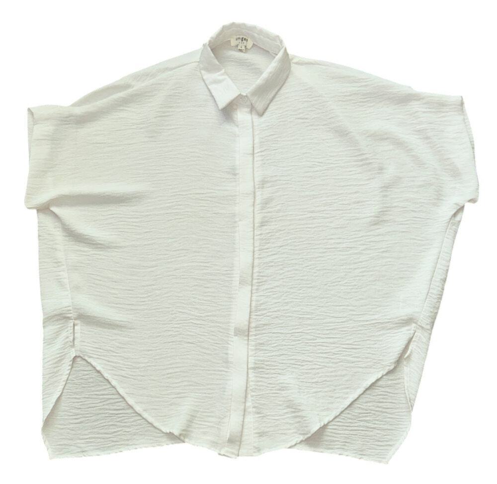 Ungee Oversized Textured Dolman Short-Sleeve Button-Down Off White Shirt Small